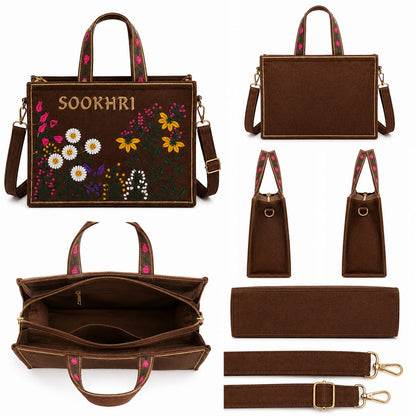 Sookhri Embroidered Floral Tote Bag – Canvas Crossbody Bag with Wildflower Embroidery for Women