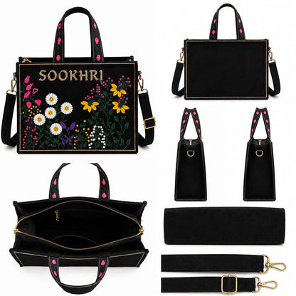 Sookhri Embroidered Floral Tote Bag – Canvas Crossbody Bag with Wildflower Embroidery for Women