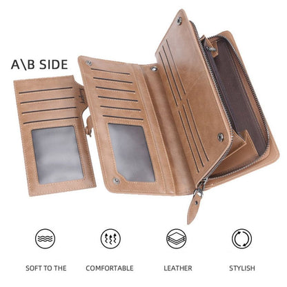 Men's Long Wallet Zipper Clutch Purse Phone Holder Wrist Strap Card Cash Organizer