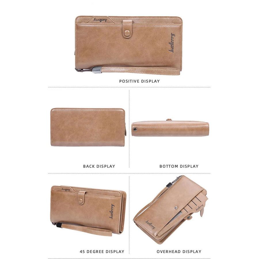 Men's Long Wallet Zipper Clutch Purse Phone Holder Wrist Strap Card Cash Organizer