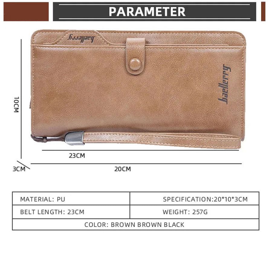 Men's Long Wallet Zipper Clutch Purse Phone Holder Wrist Strap Card Cash Organizer