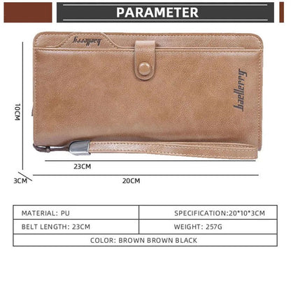 Men's Long Wallet Zipper Clutch Purse Phone Holder Wrist Strap Card Cash Organizer
