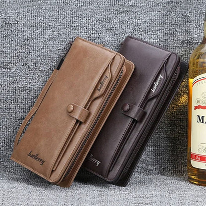 Men's Long Wallet Zipper Clutch Purse Phone Holder Wrist Strap Card Cash Organizer