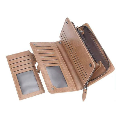 Men's Long Wallet Zipper Clutch Purse Phone Holder Wrist Strap Card Cash Organizer