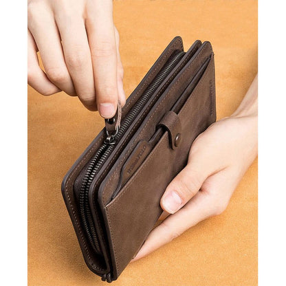 Men's Long Wallet Zipper Clutch Purse Phone Holder Wrist Strap Card Cash Organizer