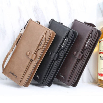 Men's Long Wallet Zipper Clutch Purse Phone Holder Wrist Strap Card Cash Organizer