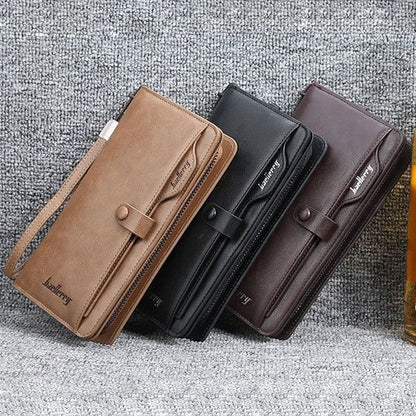 Men's Long Wallet Zipper Clutch Purse Phone Holder Wrist Strap Card Cash Organizer