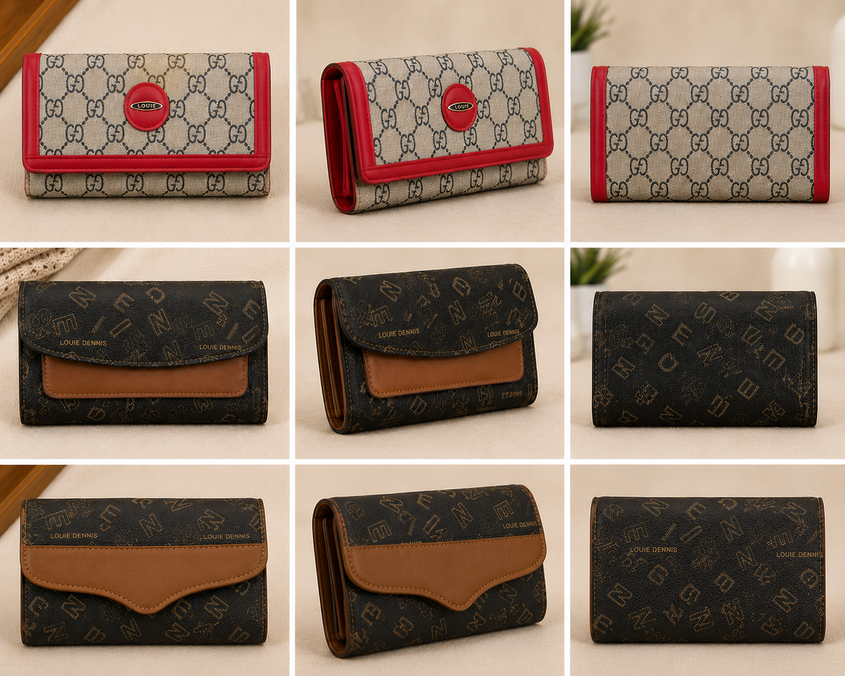Louie Dennis Vintage Monogram Flap Wallet – Faux Leather Canvas Clutch Purse