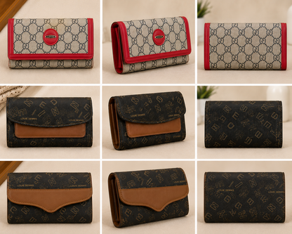 Louie Dennis Vintage Monogram Flap Wallet – Faux Leather Canvas Clutch Purse