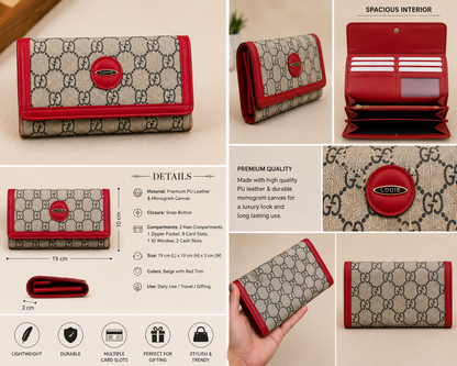 Louie Dennis Vintage Monogram Flap Wallet – Faux Leather Canvas Clutch Purse