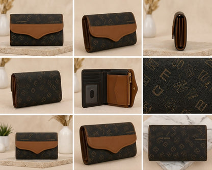 Louie Dennis Vintage Monogram Flap Wallet – Faux Leather Canvas Clutch Purse
