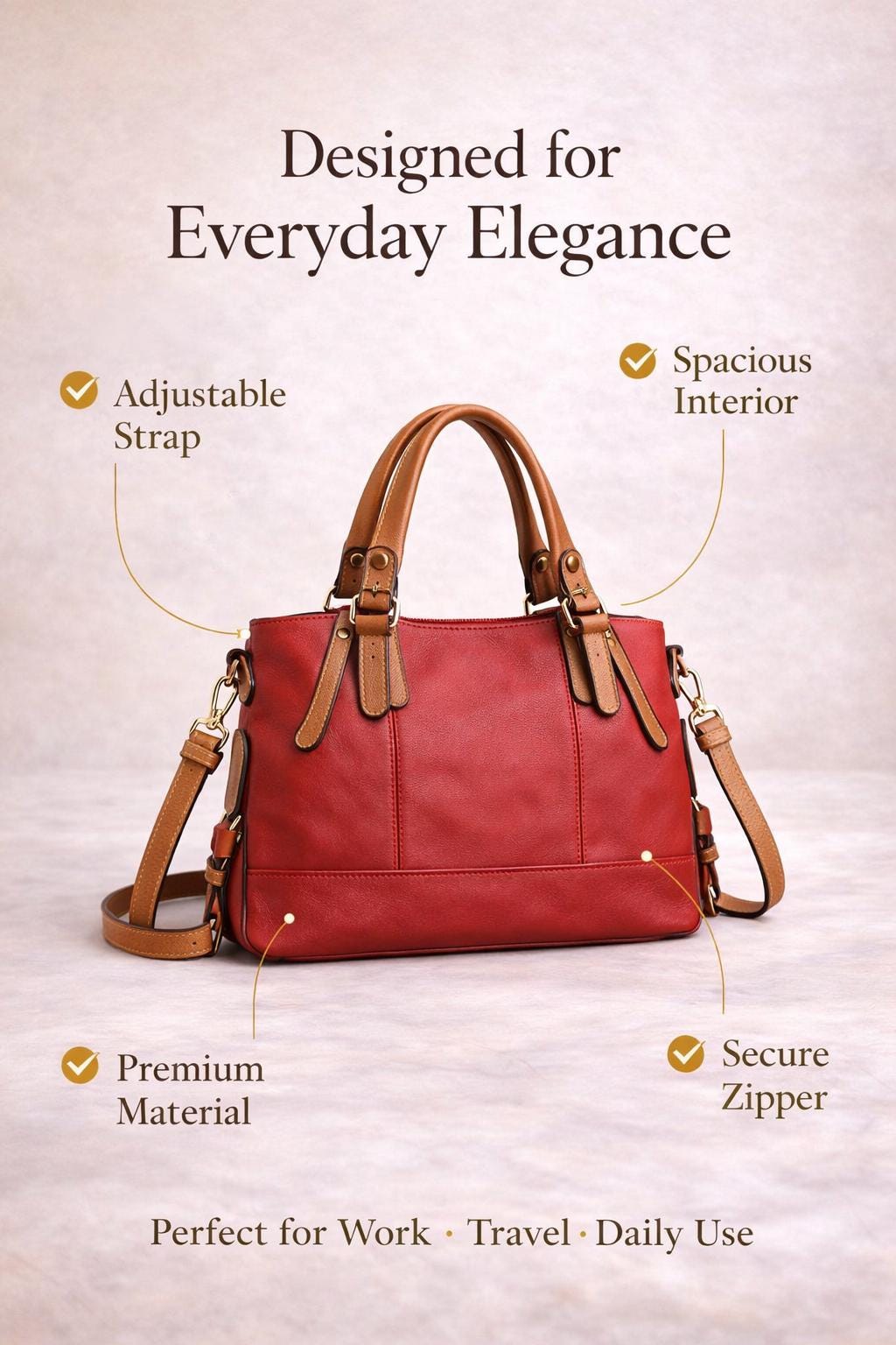 Genuine leather shoulder crossbody handbag by Lace & Luxe with sleek design and adjustable strap, ideal for everyday use.