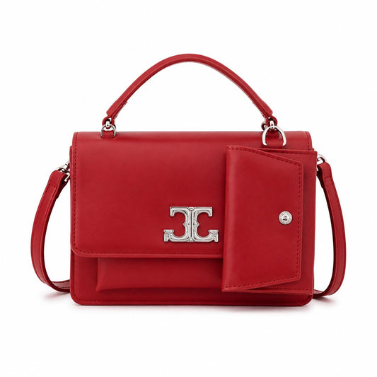 Lace & Luxe mini crossbody handbag for women with top handle, PU leather shoulder bag and matching wallet, stylish everyday fashion.