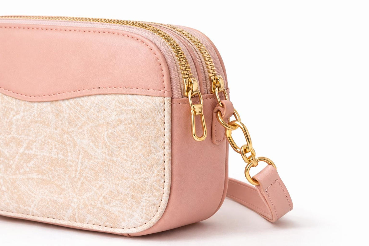 Lace & Luxe leather mini shoulder bag with gold hardware and adjustable strap, trendy everyday purse in brown leather.