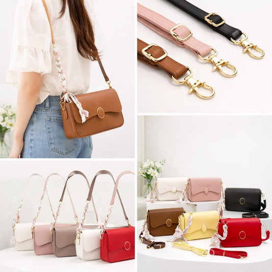 Lace & Luxe minimal leather crossbody bag with adjustable strap and compact design for everyday essentials.