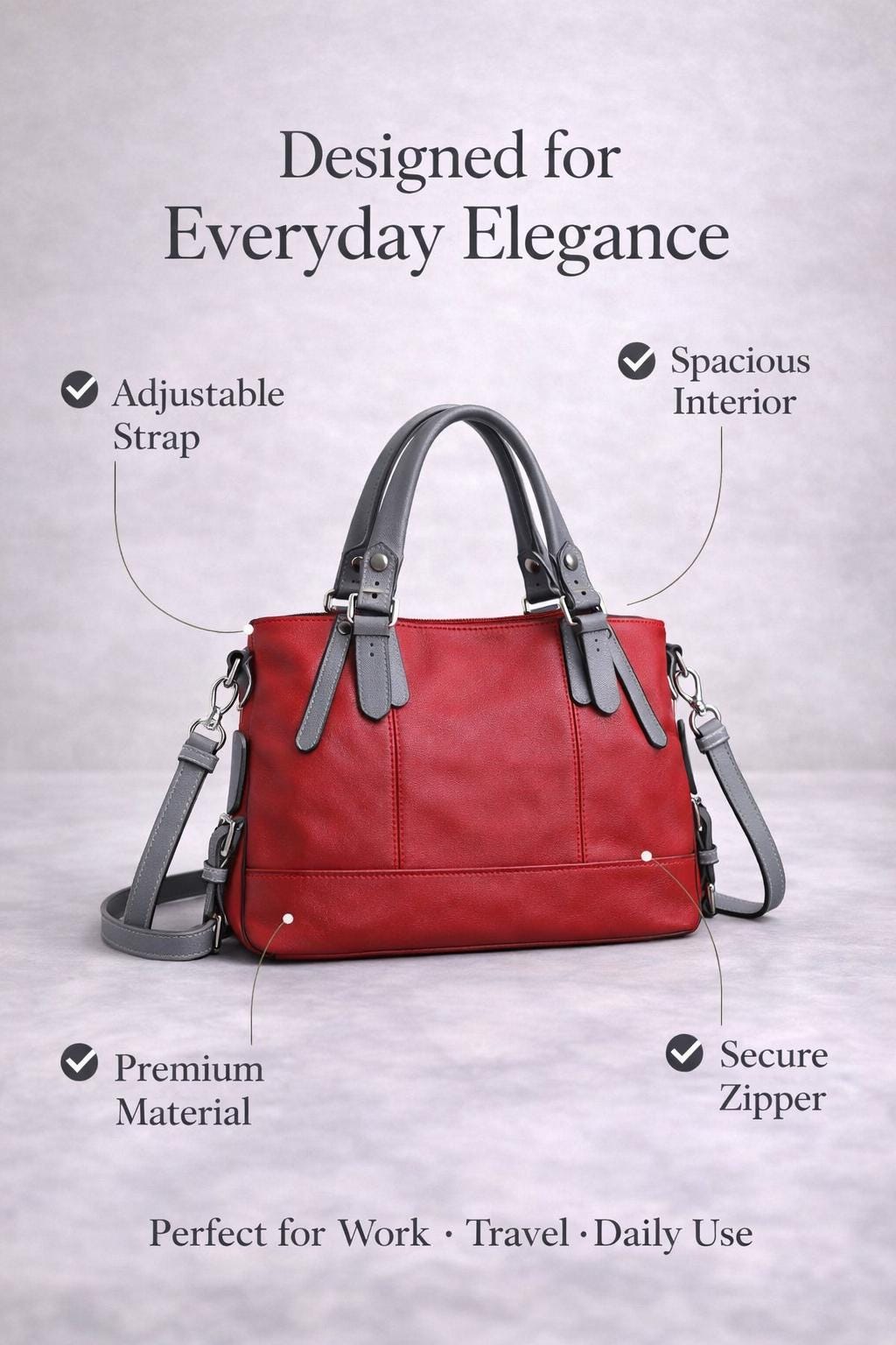 Genuine leather shoulder crossbody handbag by Lace & Luxe, featuring a sleek design and adjustable strap for everyday use.