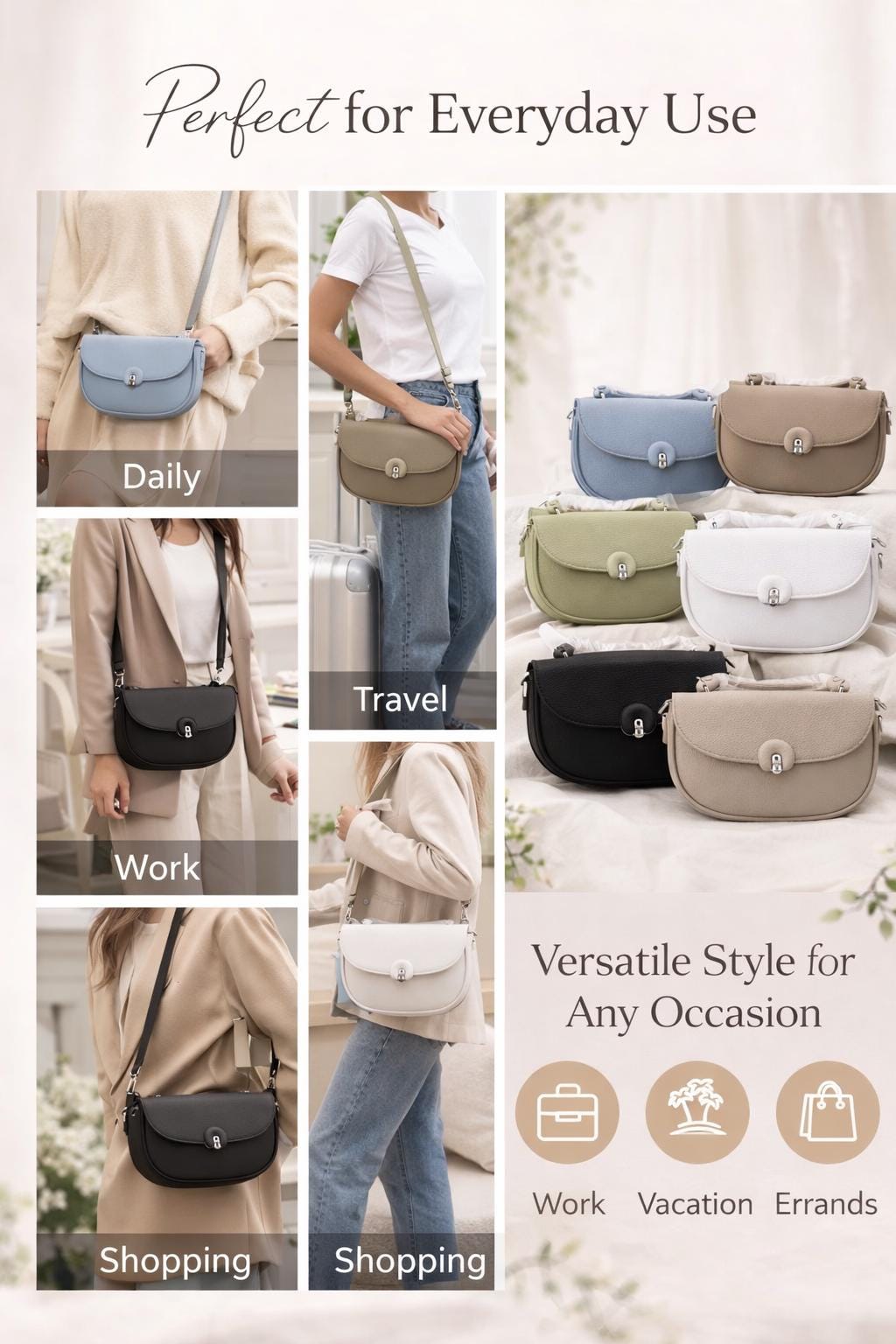 Small Leather Crossbody Purse for Women by Lace & Luxe, featuring an adjustable shoulder strap and compact handbag design.