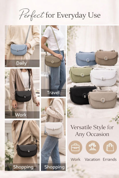 Small Leather Crossbody Purse for Women by Lace & Luxe, featuring an adjustable shoulder strap and compact handbag design.