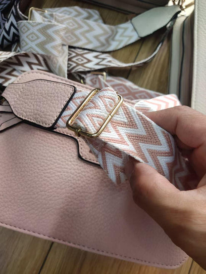 Lace & Luxe small crossbody handbag with adjustable chevron strap, stylish for women, featuring a chic leather design.