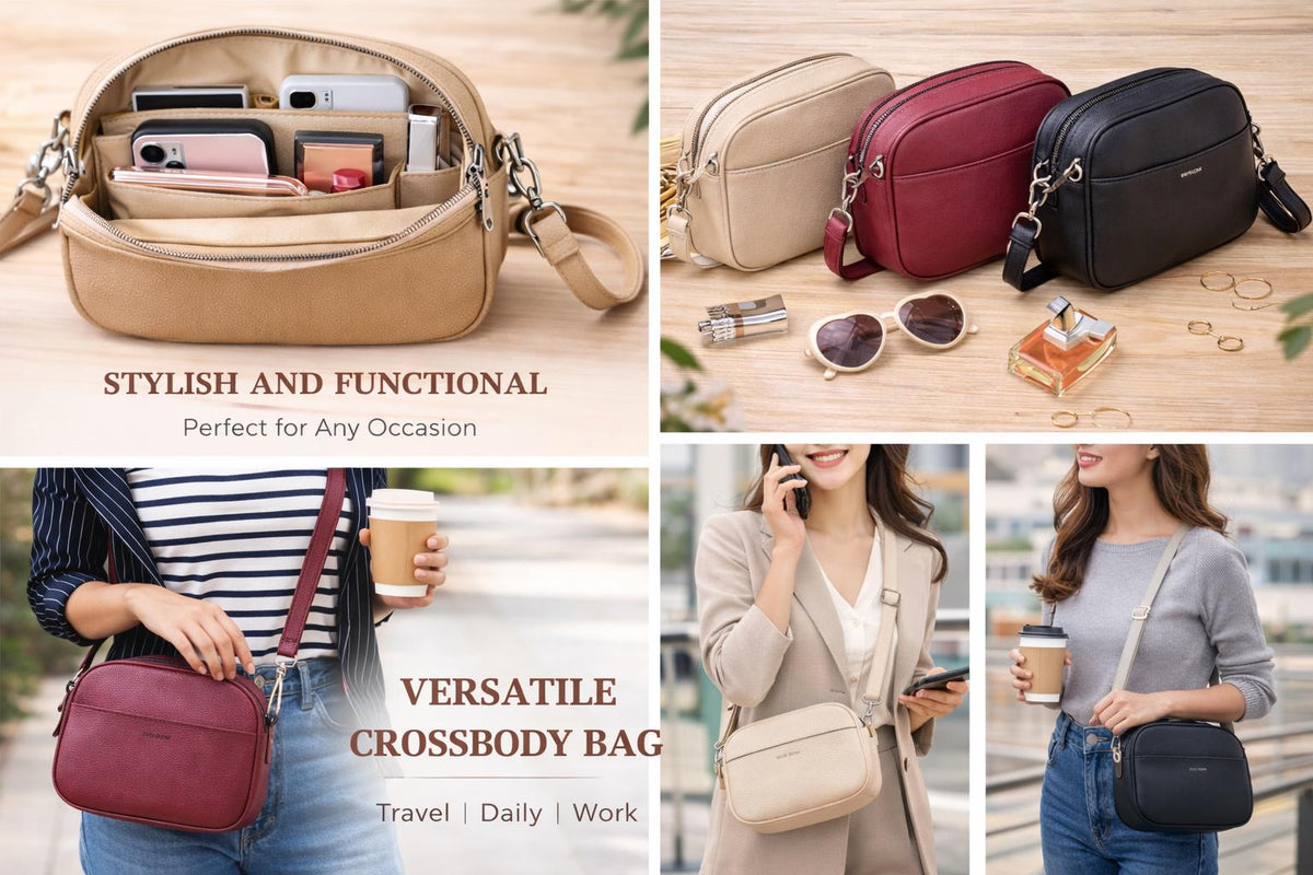 Lace & Luxe crossbody bag with multiple compartments, featuring a stylish shoulder purse design for everyday travel and convenience.