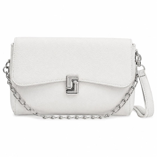 Black pebbled leather crossbody bag with chain strap from Lace & Luxe, small flap purse ideal for everyday use.