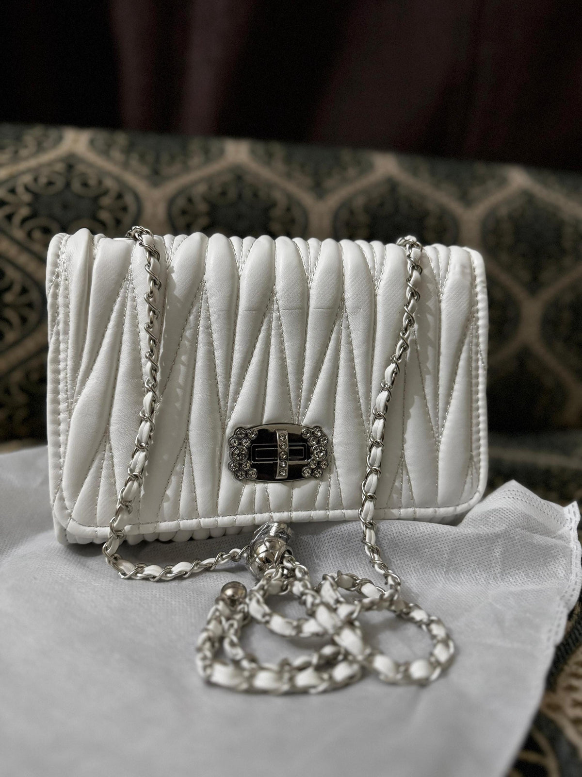 Lace & Luxe leather mini quilted chain crossbody and shoulder purse with gold hardware and compact design.