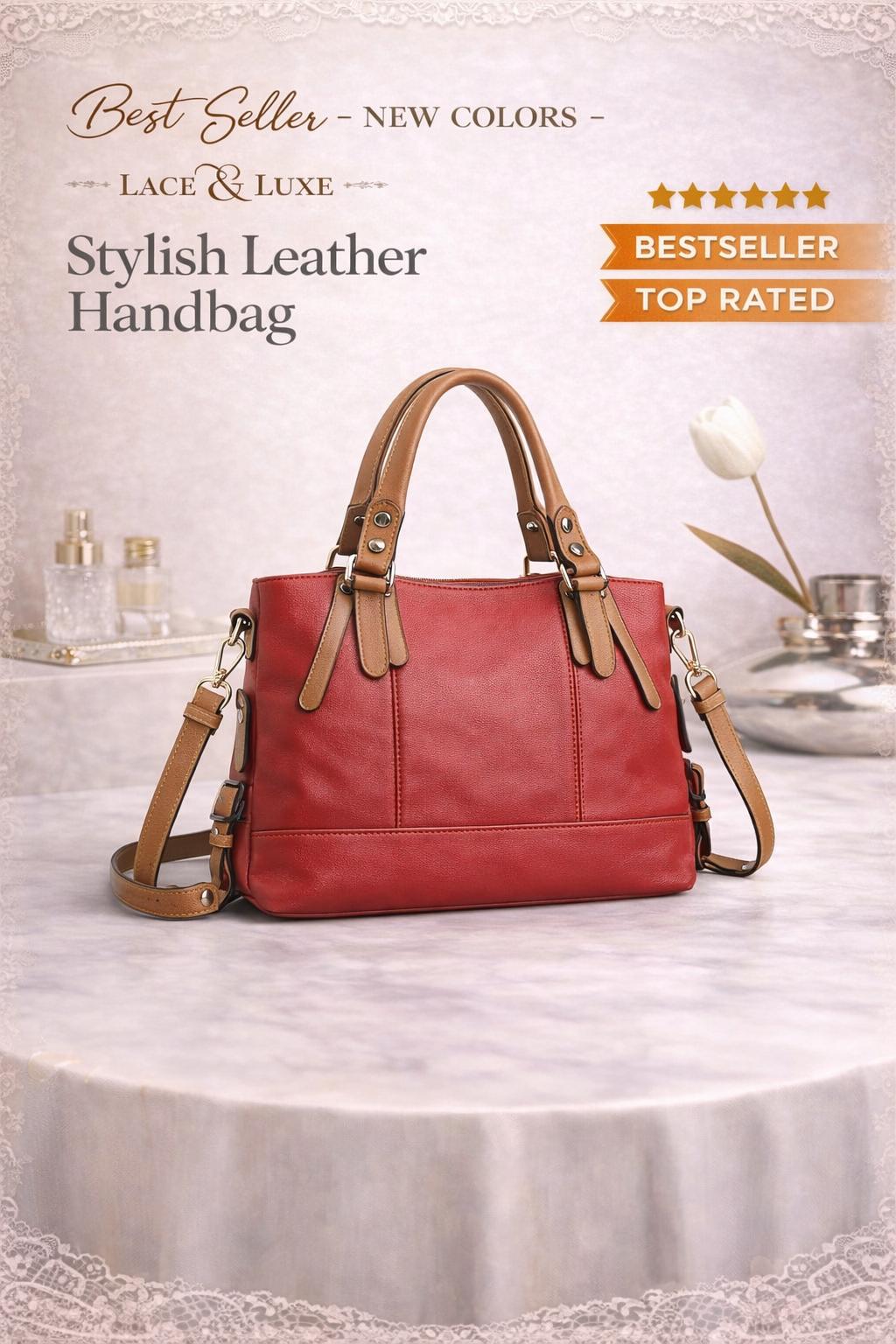 Genuine leather shoulder crossbody handbag by Lace & Luxe, featuring a sleek design and adjustable strap for everyday use.