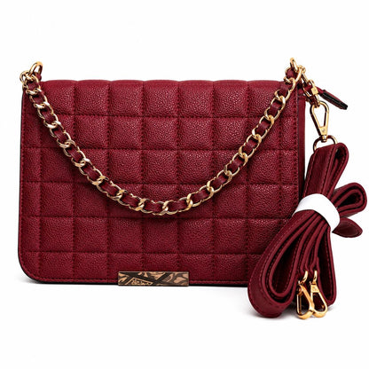Lace & Luxe quilted leather crossbody bag with gold chain handle and compact design for stylish everyday wear.