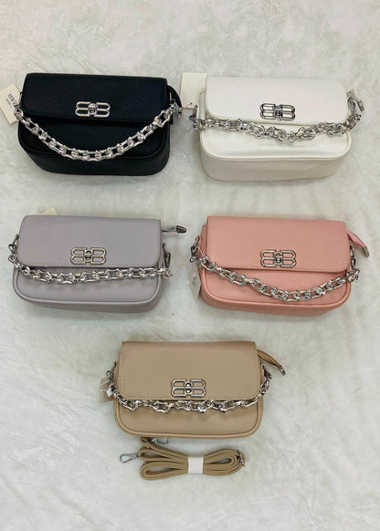 Black leather shoulder bag for women with chain strap, designer-style evening handbag, mini flap purse by Lace & Luxe