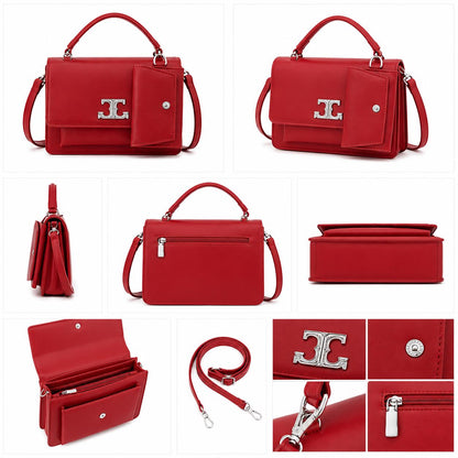 Lace & Luxe mini crossbody handbag with top handle, PU leather shoulder bag, matching wallet, stylish for everyday use