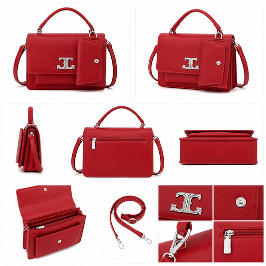 Lace & Luxe mini crossbody handbag with top handle, PU leather shoulder bag, matching wallet, stylish for everyday use