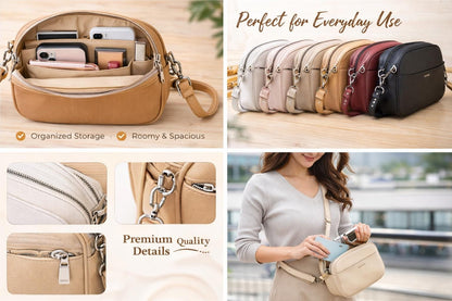 Lace & Luxe crossbody bag with multiple compartments, casual shoulder purse perfect for everyday travel and daily use.