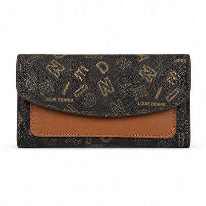 Louie Dennis Vintage Monogram Flap Wallet – Faux Leather Canvas Clutch Purse